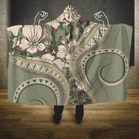 Hawaiian Hibiscus Tribal Vintage Motif Hooded Blanket Ver 6 LT9 One Size Green Pastel - Polynesian Pride
