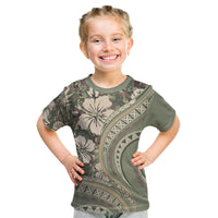 Hawaiian Hibiscus Tribal Vintage Motif Kid T Shirt Ver 6 LT9 Green Pastel - Polynesian Pride