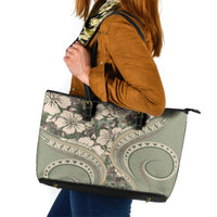 Hawaiian Hibiscus Tribal Vintage Motif Leather Tote Bag Ver 6 LT9 Green Pastel - Polynesian Pride