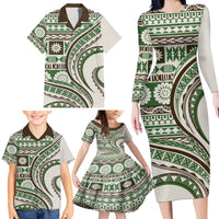 Hawaiian Hibiscus Tribal Vintage Motif Family Matching Long Sleeve Bodycon Dress and Hawaiian Shirt Ver 7