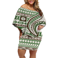 Hawaiian Hibiscus Tribal Vintage Motif Off Shoulder Short Dress Ver 7 LT9 Women Green - Polynesian Pride