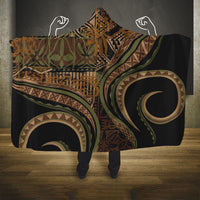 Hawaiian Hibiscus Tribal Vintage Motif Hooded Blanket Ver 8 LT9 One Size Brown - Polynesian Pride