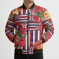 Hawaii Hibiscus Lei Bomber Puffer Jacket Hawaiian Flag Motif