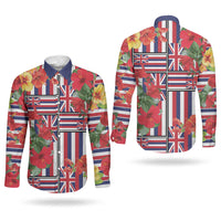 Hawaii Hibiscus Lei Couples Matching Mermaid Dress and Long Sleeve Button Shirt Hawaiian Flag Motif LT9 - Polynesian Pride