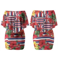Hawaii Hibiscus Lei Couples Matching Off Shoulder Short Dress and Hawaiian Shirt Hawaiian Flag Motif LT9 - Polynesian Pride