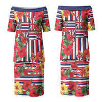 Hawaii Hibiscus Lei Couples Matching Puletasi and Long Sleeve Button Shirt Hawaiian Flag Motif LT9 - Polynesian Pride