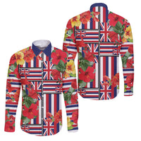 Hawaii Hibiscus Lei Family Matching Long Sleeve Bodycon Dress and Hawaiian Shirt Hawaiian Flag Motif LT9 Dad's Shirt - Long Sleeve Red - Polynesian Pride