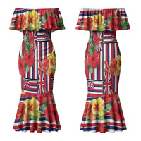 Hawaii Hibiscus Lei Family Matching Mermaid Dress and Hawaiian Shirt Hawaiian Flag Motif LT9 Mom's Dress Red - Polynesian Pride