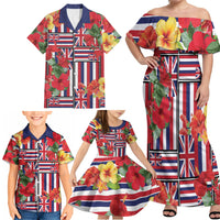 Hawaii Hibiscus Lei Family Matching Off Shoulder Maxi Dress and Hawaiian Shirt Hawaiian Flag Motif LT9 - Polynesian Pride
