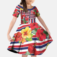 Hawaii Hibiscus Lei Family Matching Off Shoulder Short Dress and Hawaiian Shirt Hawaiian Flag Motif