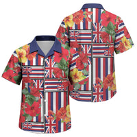 Hawaii Hibiscus Lei Family Matching Puletasi and Hawaiian Shirt Hawaiian Flag Motif LT9 Son's Shirt Red - Polynesian Pride