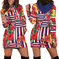 Hawaii Hibiscus Lei Hoodie Dress Hawaiian Flag Motif
