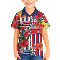 Hawaii Hibiscus Lei Kid Hawaiian Shirt Hawaiian Flag Motif LT9 Kid Red - Polynesian Pride