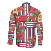 Hawaii Hibiscus Lei Long Sleeve Button Shirt Hawaiian Flag Motif LT9 - Polynesian Pride