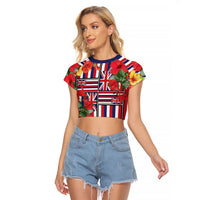 Hawaii Hibiscus Lei Raglan Cropped T Shirt Hawaiian Flag Motif