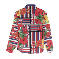Hawaii Hibiscus Lei Women Casual Shirt Hawaiian Flag Motif LT9 - Polynesian Pride