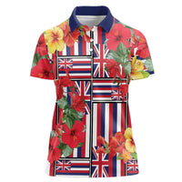 Hawaii Hibiscus Lei Women Polo Shirt Hawaiian Flag Motif LT9 Female Red - Polynesian Pride