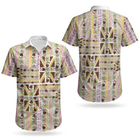 Hawaii Lokelani Pikake Lei Couples Matching Short Sleeve Bodycon Dress and Hawaiian Shirt Hawaiian Flag Motif LT9 - Polynesian Pride