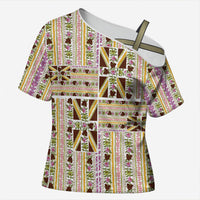 Hawaii Lokelani Pikake Lei Cross Shoulder Shirt Hawaiian Flag Motif