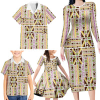 Hawaii Lokelani Pikake Lei Family Matching Long Sleeve Bodycon Dress and Hawaiian Shirt Hawaiian Flag Motif
