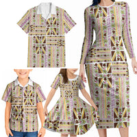 Hawaii Lokelani Pikake Lei Family Matching Long Sleeve Bodycon Dress and Hawaiian Shirt Hawaiian Flag Motif LT9 - Polynesian Pride