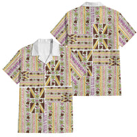 Hawaii Lokelani Pikake Lei Family Matching Off The Shoulder Long Sleeve Dress and Hawaiian Shirt Hawaiian Flag Motif LT9 Dad's Shirt - Short Sleeve White - Polynesian Pride