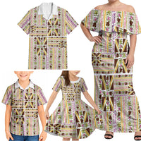 Hawaii Lokelani Pikake Lei Family Matching Off Shoulder Maxi Dress and Hawaiian Shirt Hawaiian Flag Motif LT9 - Polynesian Pride