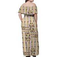 Hawaii Lokelani Pikake Lei Family Matching Off Shoulder Maxi Dress and Hawaiian Shirt Hawaiian Flag Motif