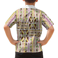 Hawaii Lokelani Pikake Lei Family Matching Short Sleeve Bodycon Dress and Hawaiian Shirt Hawaiian Flag Motif