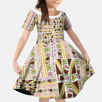 Hawaii Lokelani Pikake Lei Family Matching Short Sleeve Bodycon Dress and Hawaiian Shirt Hawaiian Flag Motif