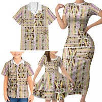 Hawaii Lokelani Pikake Lei Family Matching Short Sleeve Bodycon Dress and Hawaiian Shirt Hawaiian Flag Motif LT9 - Polynesian Pride