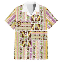 Hawaii Lokelani Pikake Lei Family Matching Short Sleeve Bodycon Dress and Hawaiian Shirt Hawaiian Flag Motif LT9 Dad's Shirt - Short Sleeve White - Polynesian Pride