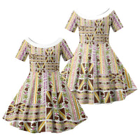 Hawaii Lokelani Pikake Lei Family Matching Short Sleeve Bodycon Dress and Hawaiian Shirt Hawaiian Flag Motif LT9 Daughter's Dress White - Polynesian Pride