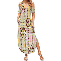 Hawaii Lokelani Pikake Lei Family Matching Summer Maxi Dress and Hawaiian Shirt Hawaiian Flag Motif