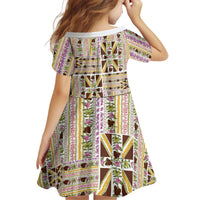 Hawaii Lokelani Pikake Lei Kid Short Sleeve Dress Hawaiian Flag Motif LT9 - Polynesian Pride