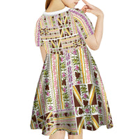 Hawaii Lokelani Pikake Lei Kid Short Sleeve Dress Hawaiian Flag Motif LT9 - Polynesian Pride