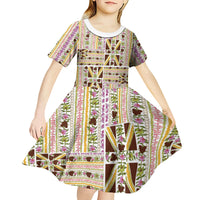 Hawaii Lokelani Pikake Lei Kid Short Sleeve Dress Hawaiian Flag Motif LT9 - Polynesian Pride