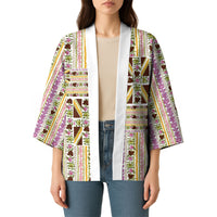 Hawaii Lokelani Pikake Lei Kimono Hawaiian Flag Motif