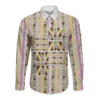 Hawaii Lokelani Pikake Lei Long Sleeve Button Shirt Hawaiian Flag Motif LT9 Unisex White - Polynesian Pride