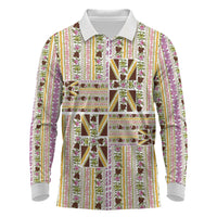 Hawaii Lokelani Pikake Lei Long Sleeve Polo Shirt Hawaiian Flag Motif LT9 White - Polynesian Pride