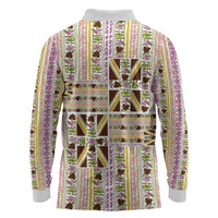 Hawaii Lokelani Pikake Lei Long Sleeve Polo Shirt Hawaiian Flag Motif LT9 - Polynesian Pride