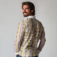 Hawaii Lokelani Pikake Lei Long Sleeve Polo Shirt Hawaiian Flag Motif LT9 - Polynesian Pride