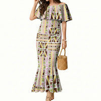 Hawaii Lokelani Pikake Lei Mermaid Dress Hawaiian Flag Motif LT9 Women White - Polynesian Pride