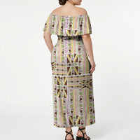 Hawaii Lokelani Pikake Lei Off Shoulder Maxi Dress Hawaiian Flag Motif LT9 - Polynesian Pride