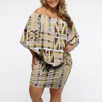 Hawaii Lokelani Pikake Lei Off Shoulder Short Dress Hawaiian Flag Motif LT9 Women White - Polynesian Pride