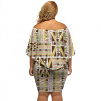 Hawaii Lokelani Pikake Lei Off Shoulder Short Dress Hawaiian Flag Motif LT9 - Polynesian Pride