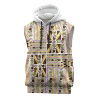 Hawaii Lokelani Pikake Lei Sleeveless Hoodie Hawaiian Flag Motif LT9 White - Polynesian Pride