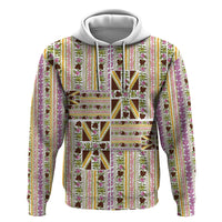 Hawaii Lokelani Pikake Lei Zip Hoodie Hawaiian Flag Motif LT9 Pullover Hoodie White - Polynesian Pride