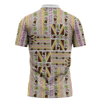 Hawaii Lokelani Pikake Lei Zipper Polo Shirt Hawaiian Flag Motif LT9 - Polynesian Pride