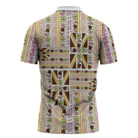 Hawaii Lokelani Pikake Lei Zipper Polo Shirt Hawaiian Flag Motif LT9 - Polynesian Pride
